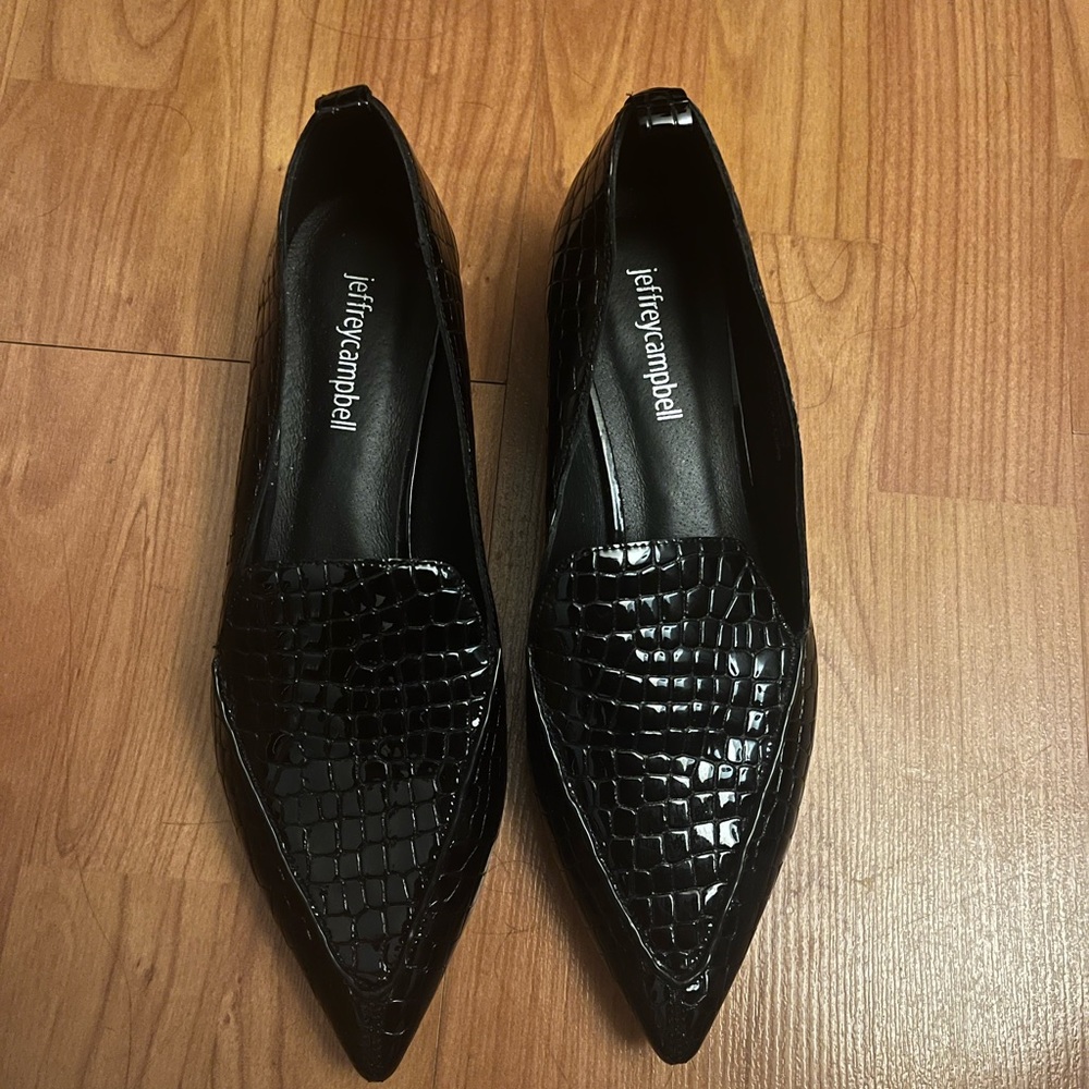 Jeffrey Campbell Croc Vinyl leather Loafers(Black)